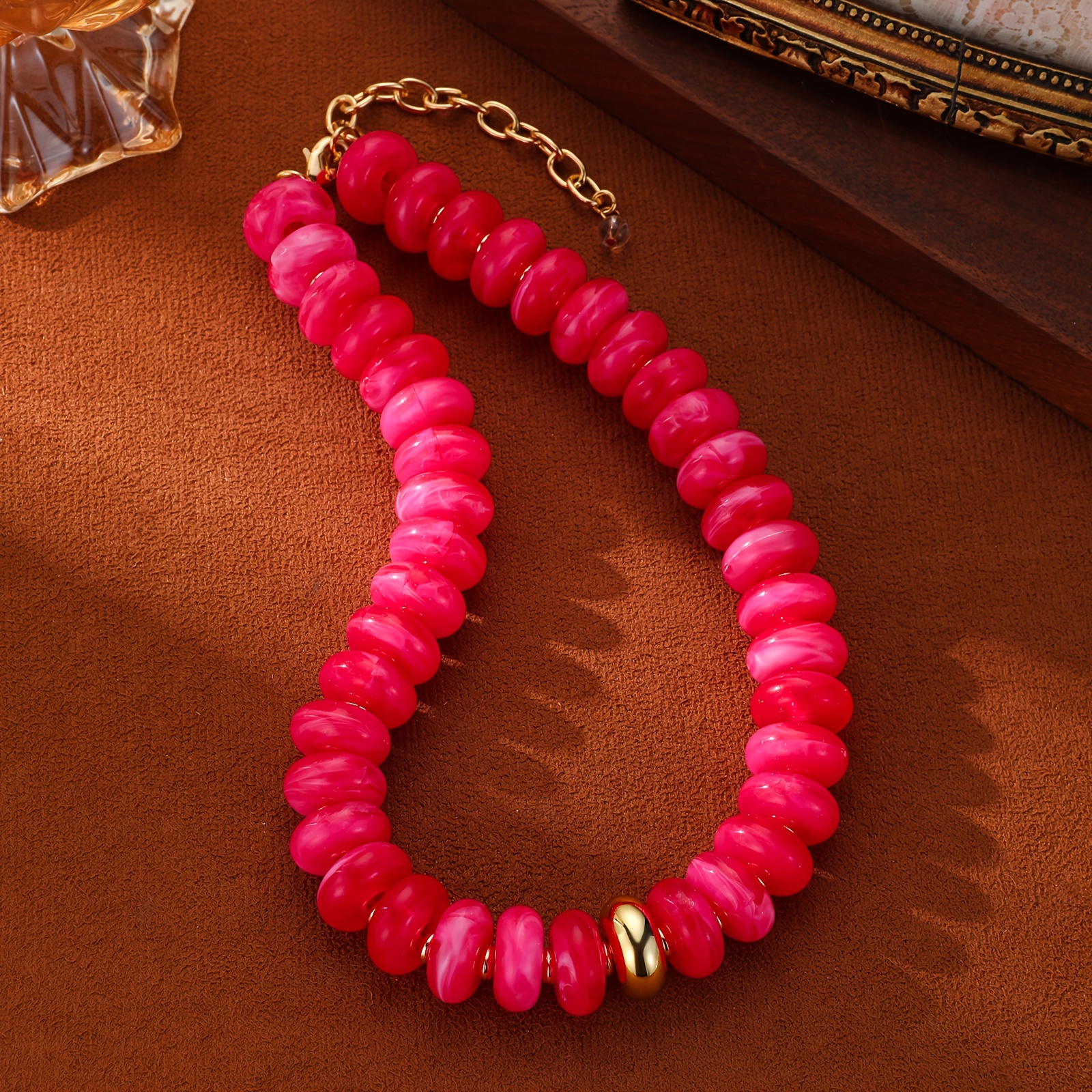2D Flat Multicolor Marbled Resin Disc Choker Necklace, Boho Style